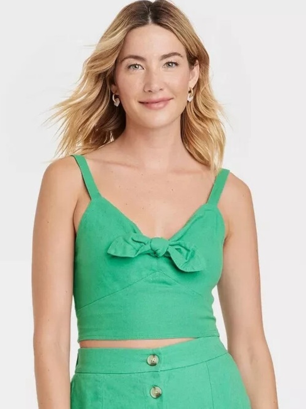 Universal Thread Emerald Green Knot-Front Crop Camisole